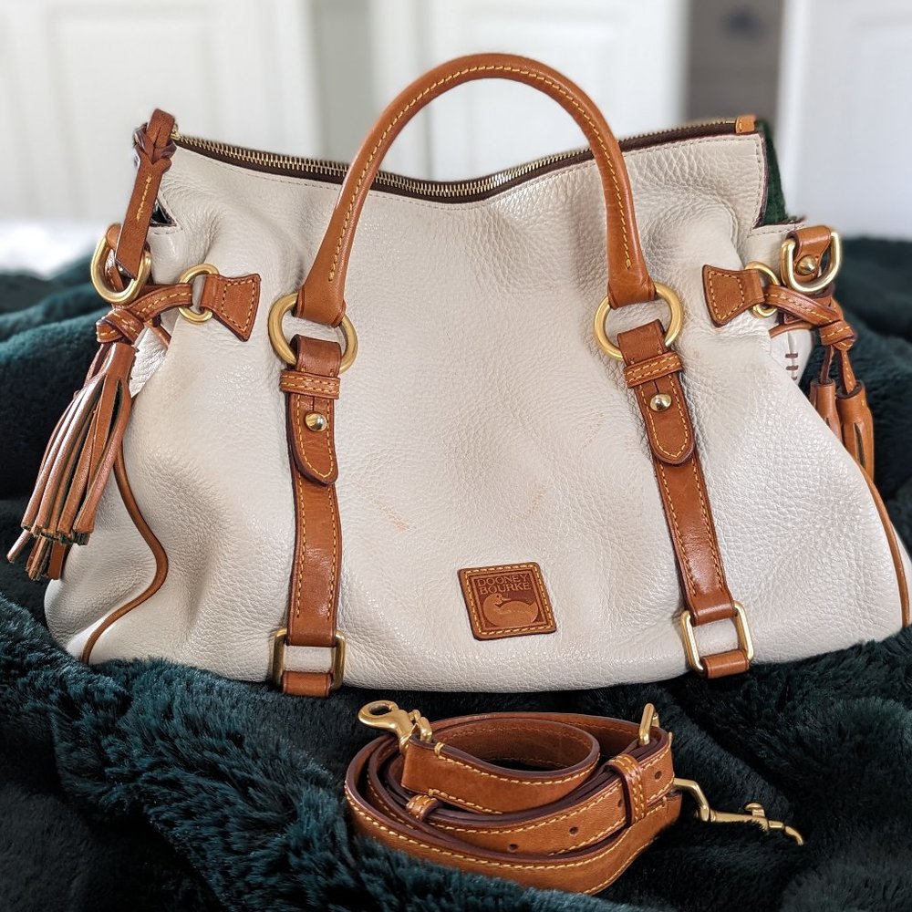 Dooney & Bourke Florentine Large Satchel Crossbody Top Handle bag white brown